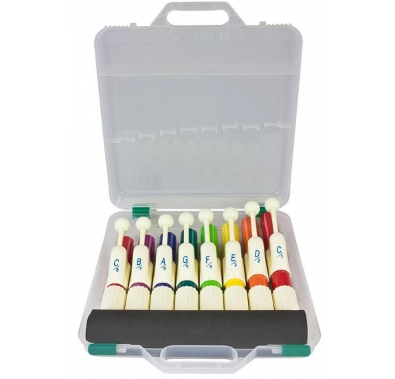 Percussion Plus Set of 8 coloured hand chimes with case